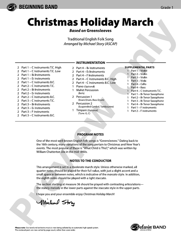 Christmas Holiday March (Flexible Arrangement) - Concert Band Conductor Score & Parts (Digital Download)