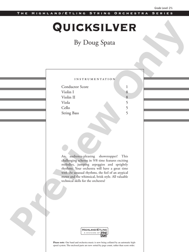 Quicksilver – String Orchestra Conductor Score & Parts (Digital Download)
