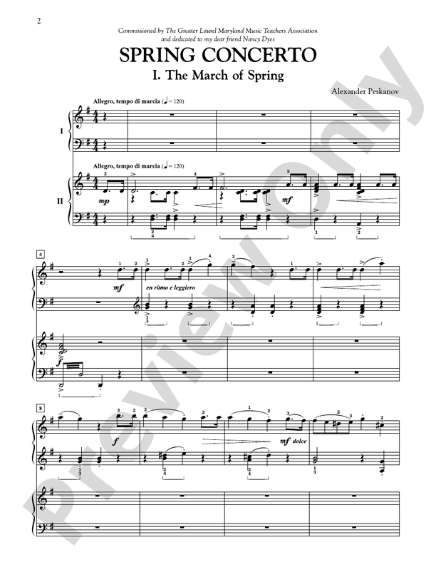 Spring Concerto: In Four Movements for Solo Piano with Piano Accompaniment - 2 Pianos, 4 Hands (Digital Download)