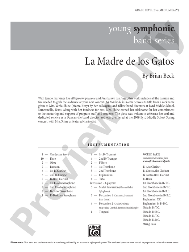 La Madre de los Gatos - Concert Band Conductor Score & Parts (Digital Download)