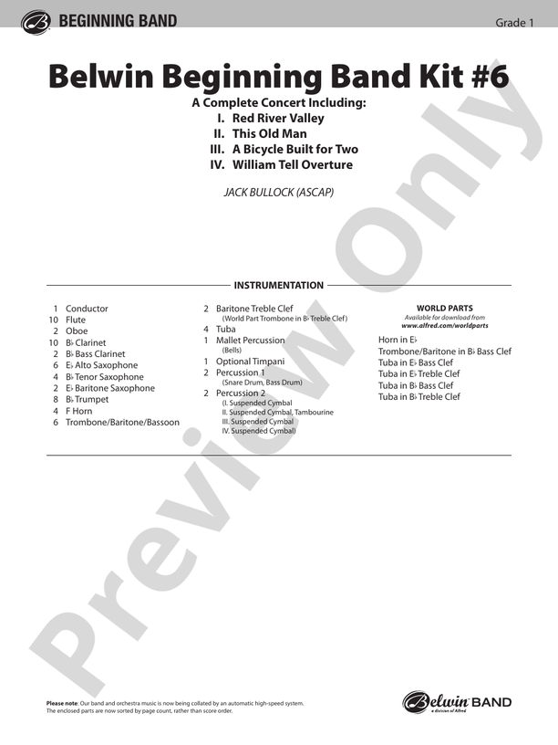 Belwin Beginning Band Kit #6 - Concert Band Conductor Score & Parts (Digital Download)