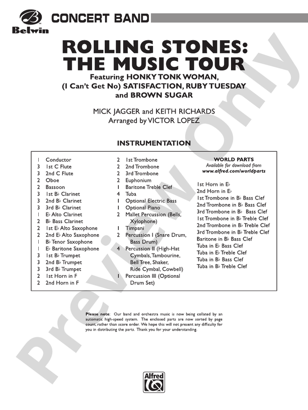 Rolling Stones: The Music Tour - Concert Band Conductor Score & Parts (Digital Download)