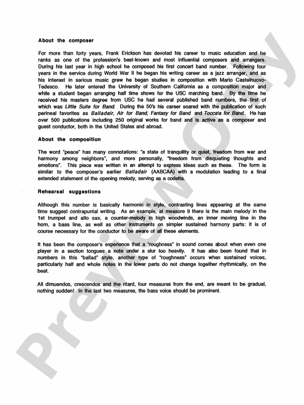 Ballad for Peace - Concert Band Conductor Score & Parts (Digital Download)