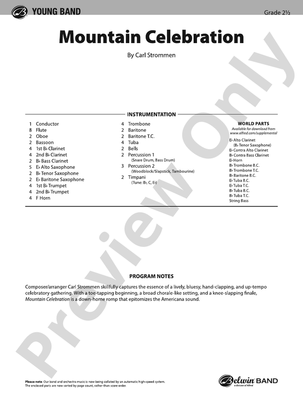 Mountain Celebration - Concert Band Conductor Score & Parts(Digital Download)