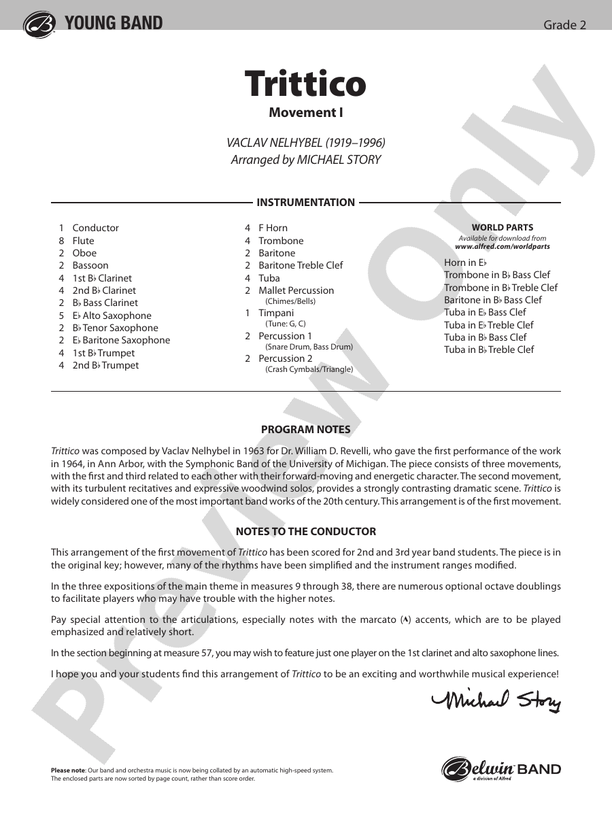 Trittico (Grade 2) - Concert Band Conductor Score & Parts (Digital Download)