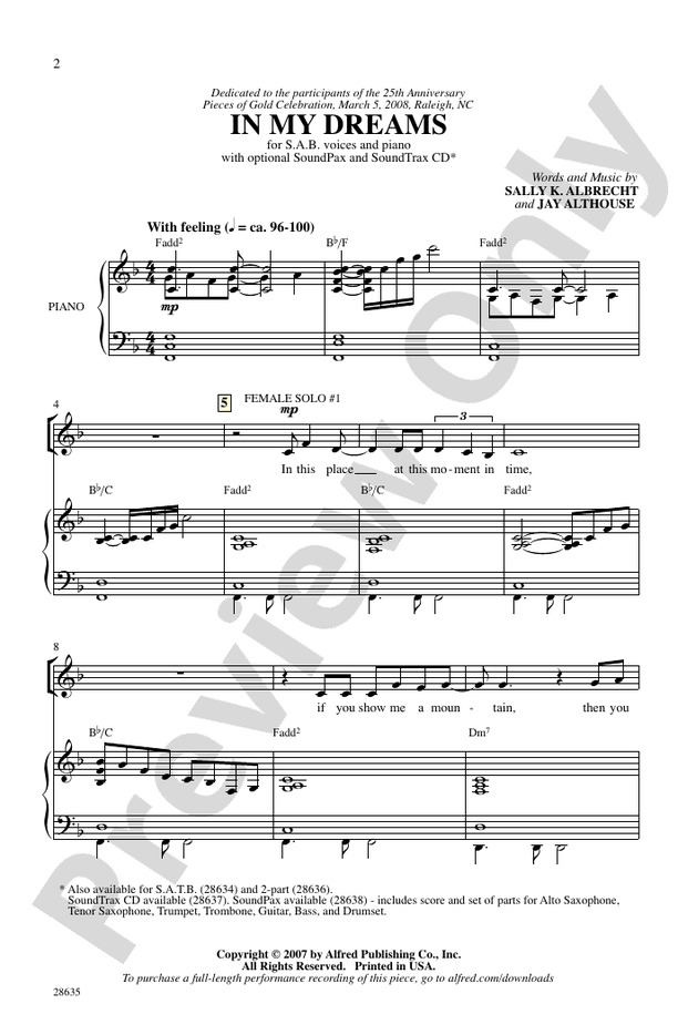 In My Dreams – SAB Choral Octavo (Digital Download)