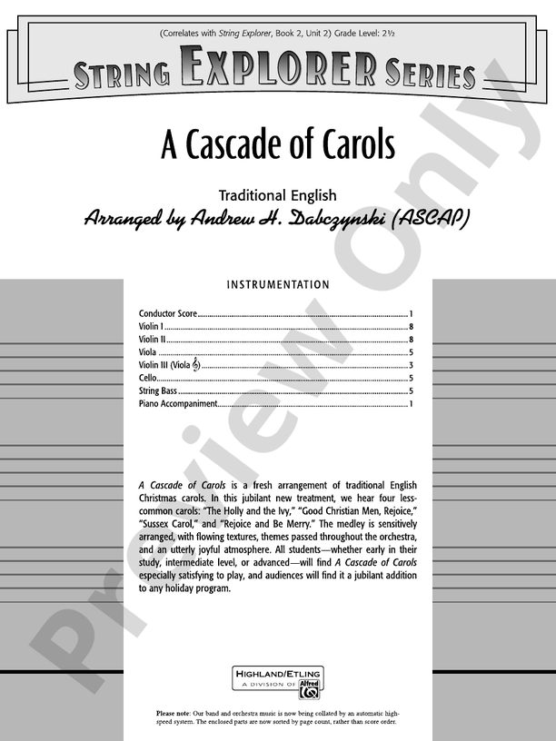 A Cascade of Carols – String Orchestra Conductor Score & Parts (Digital Download)