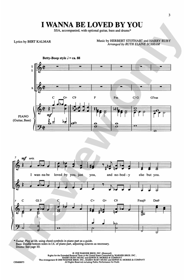 I Wanna Be Loved by You – SSA Choral Octavo (Digital Download)