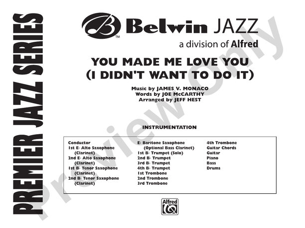 You Made Me Love You (I Didn't Want to Do It) - Jazz Ensemble Conductor Score & Parts (Digital Download)