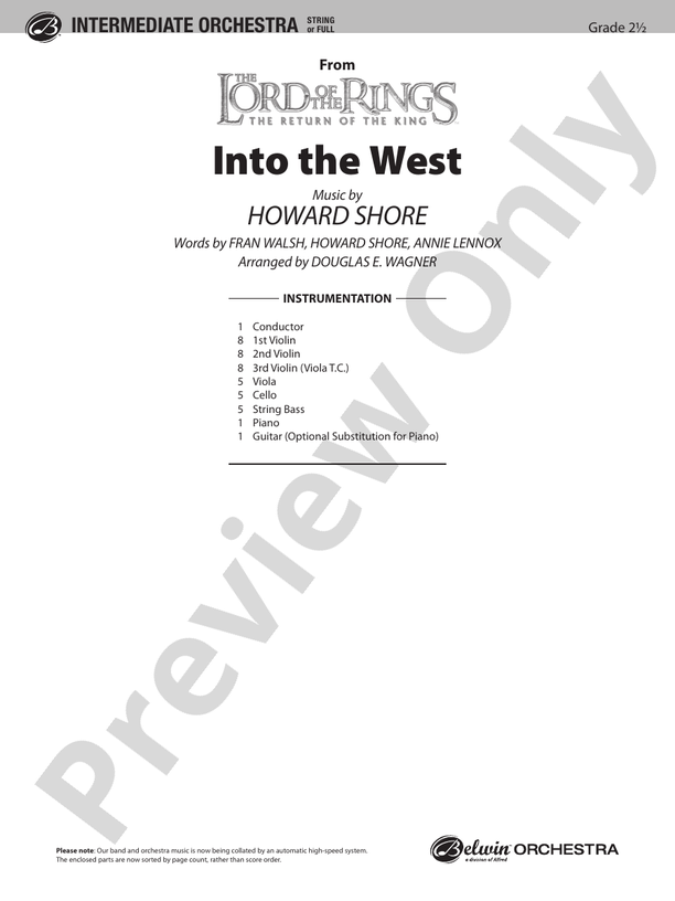 Into the West (from The Lord of the Rings: The Return of the King) – String Orchestra Conductor Score & Parts (Digital Download)
