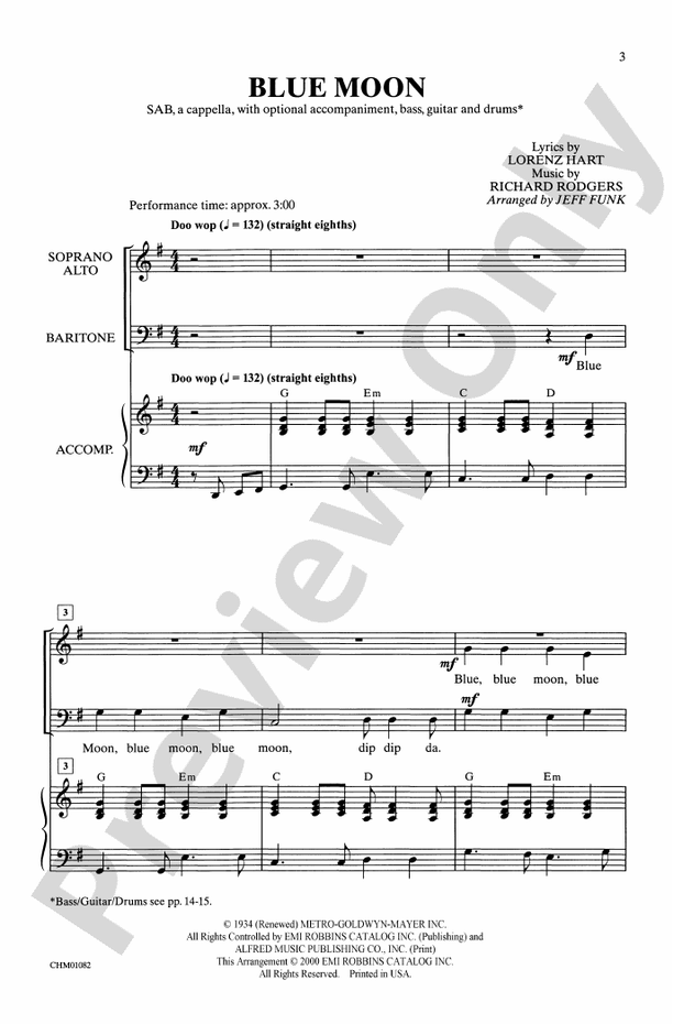 Blue Moon – SAB, a cappella Choral Octavo (Digital Download)