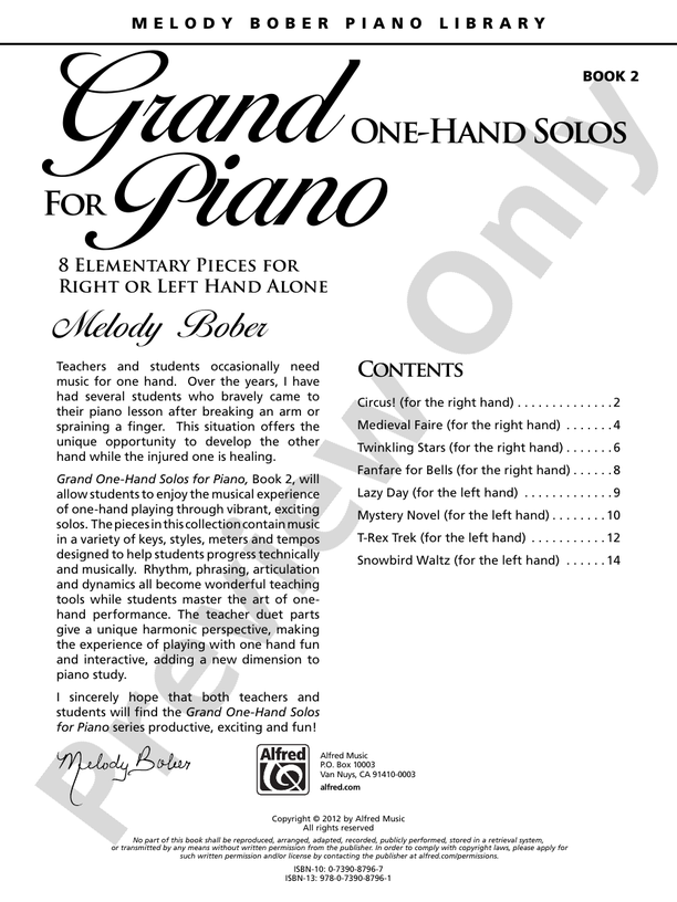 Grand One-Hand Solos for Piano, Book 2: 8 Elementary Pieces for Right or Left Hand Alone - Piano Solo (Digital Download)