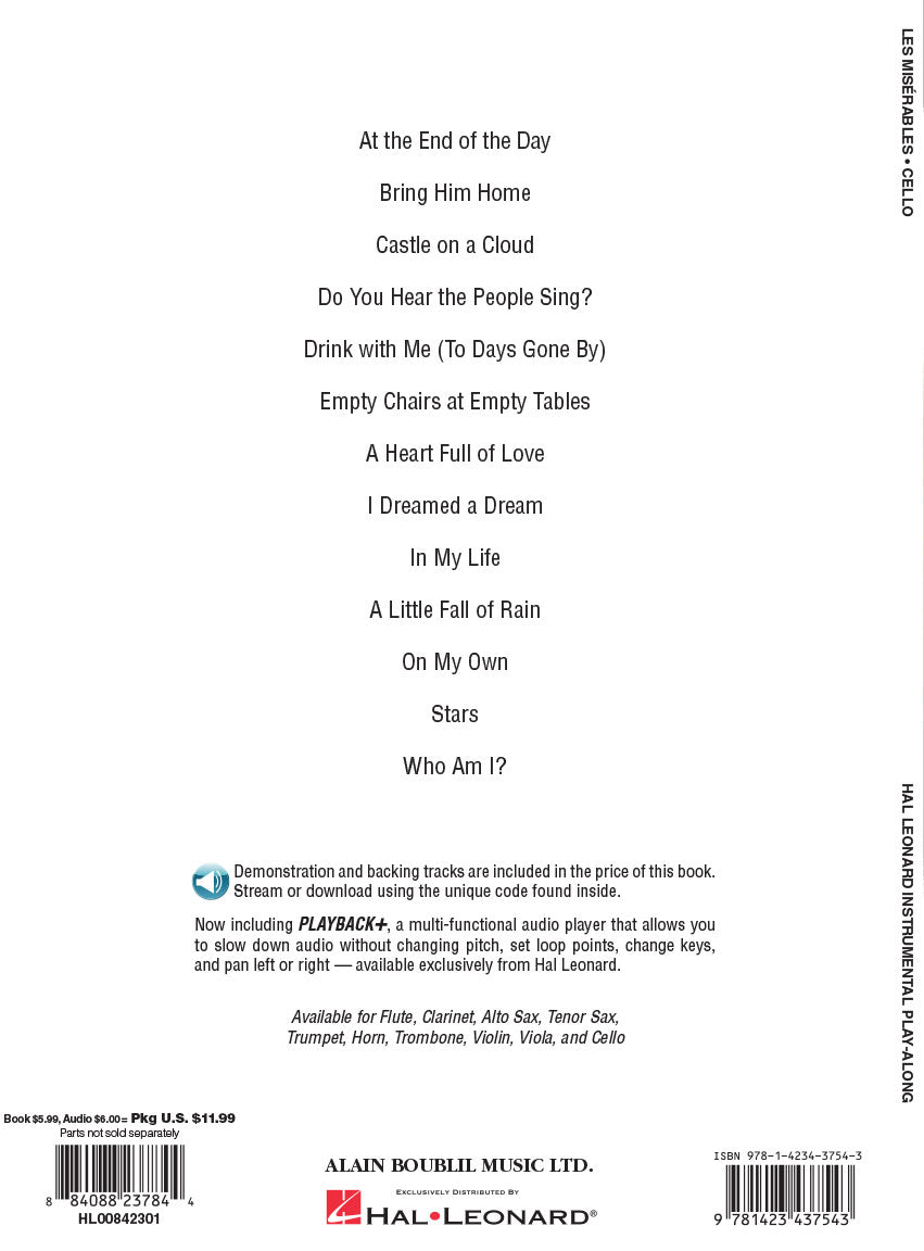 LES MISERABLES CELLO BK/OLA - Hal Leonard HL00842301