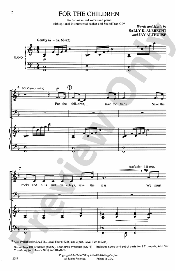 For the Children – 3-Part Mixed Choral Octavo (Digital Download)