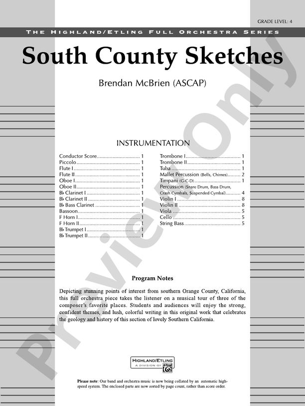 South County Sketches – Full Orchestra Conductor Score & Parts (Digital Download)