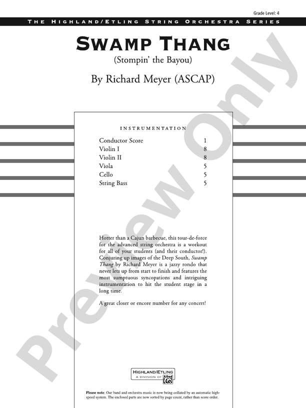 Swamp Thang - String Orchestra Conductor Score & Parts (Digital Download)