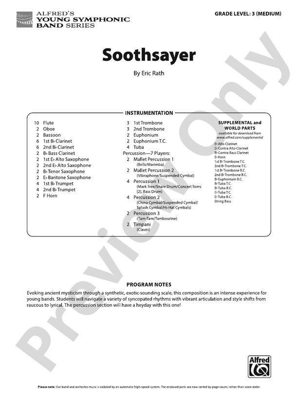 Soothsayer – Concert Band Conductor Score & Parts