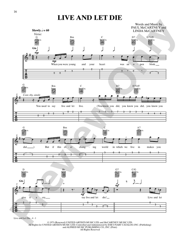 Live and Let Die - Guitar TAB (Digital Download)