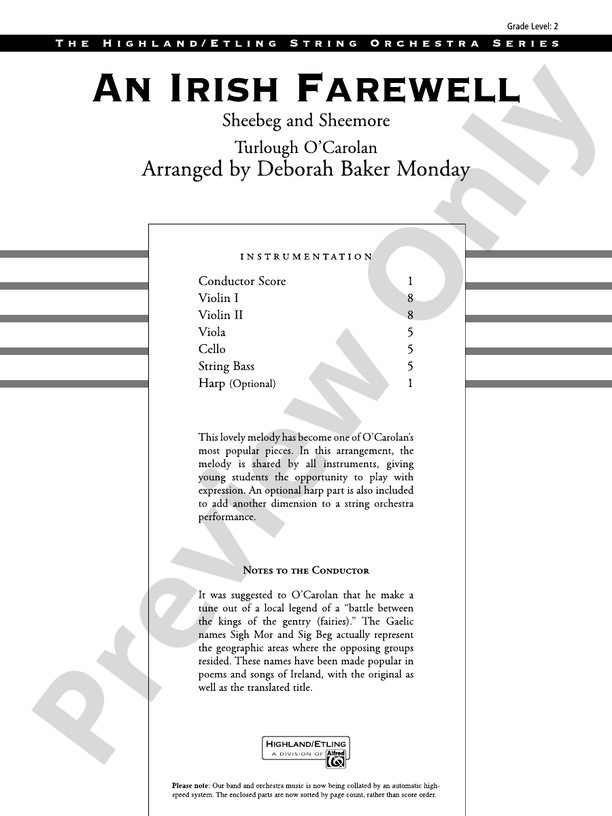 An Irish Farewell – String Orchestra Conductor Score & Parts (Digital Download)