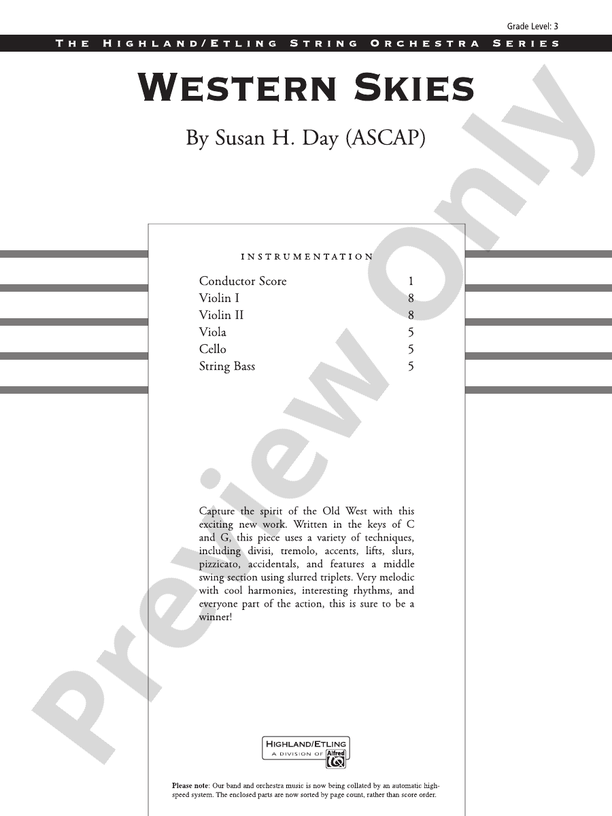 Western Skies – String Orchestra Conductor Score & Parts (Digital Download)