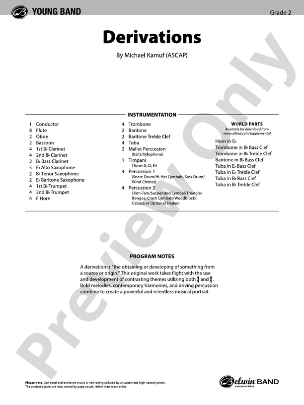 Derivations - Concert Band Conductor Score & Parts (Digital Download)