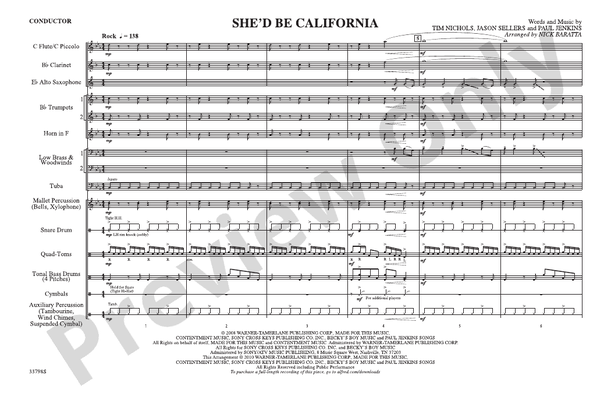 She'd Be California – Marching Band Conductor Score & Parts (Digital Download)