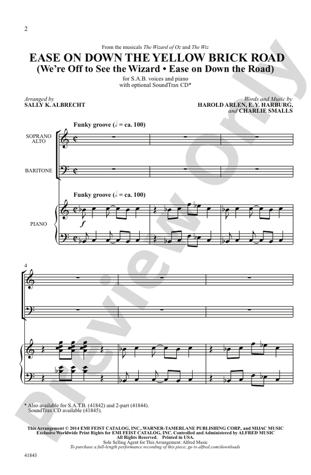 Ease on Down the Yellow Brick Road – SAB Choral Octavo (Digital Download)