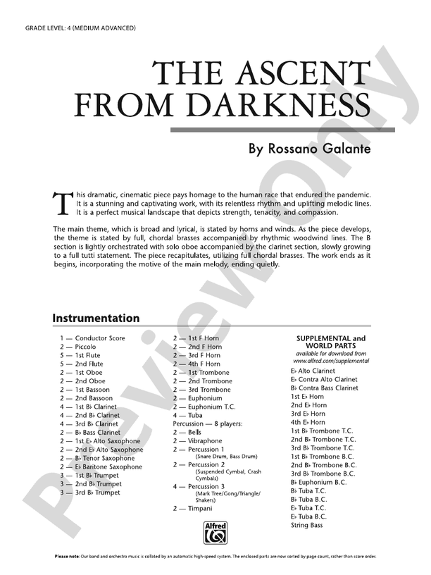 The Ascent from Darkness – Concert Band Conductor Score & Parts (Digital Download)