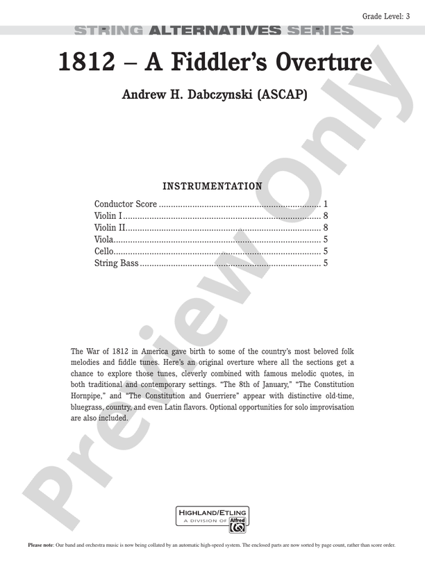 1812 -- A Fiddler's Overture – String Orchestra Conductor Score & Parts (Digital Download)