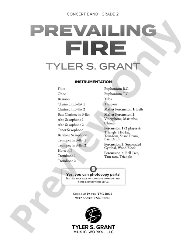 Prevailing Fire - Concert Band Conductor Score & Parts (Digital Download)