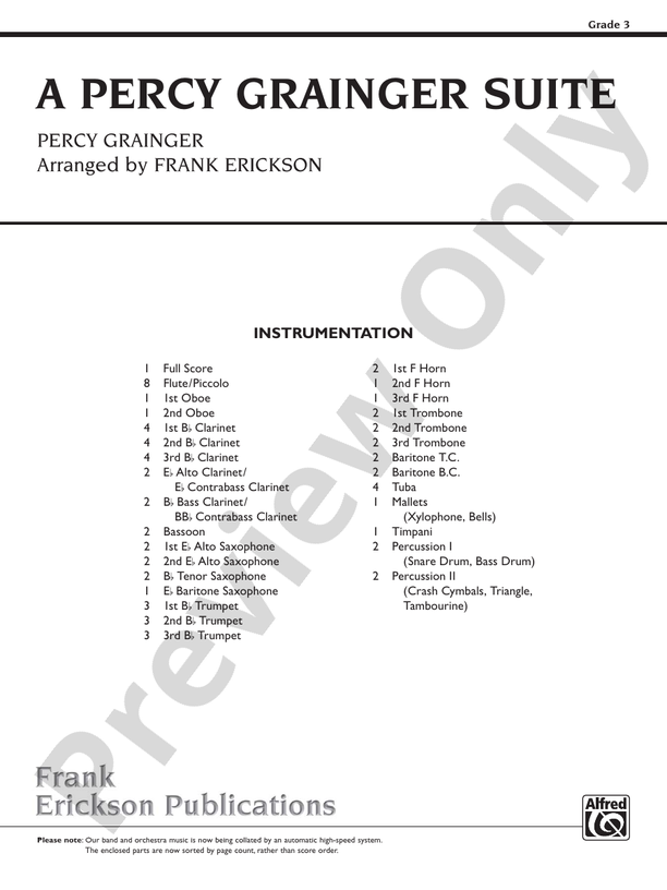 A Percy Grainger Suite - Concert Band Conductor Score & Parts (Digital Download)