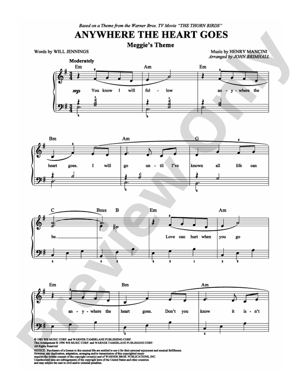Anywhere the Heart Goes (Meggie's Theme) - Arr. John Brimhall - Easy Piano (Digital Download)