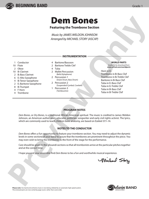 Dem Bones - Concert Band Conductor Score & Parts (Digital Download)