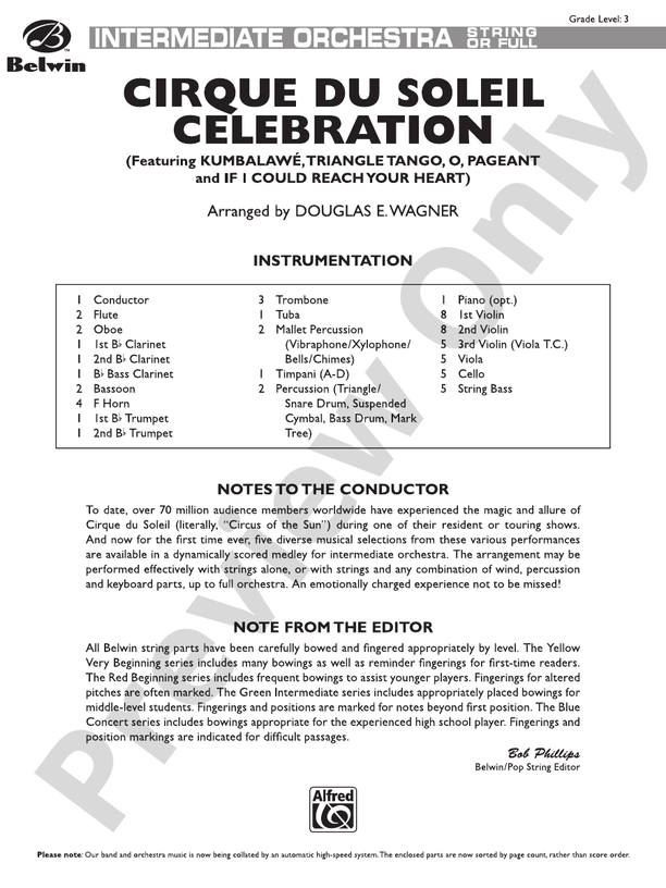 Cirque du Soleil Celebration – Full Orchestra Conductor Score & Parts (Digital Download)