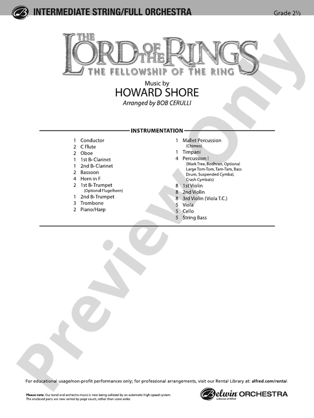 The Lord of the Rings: The Fellowship of the Ring – Full Orchestra Conductor Score & Parts (Digital Download)