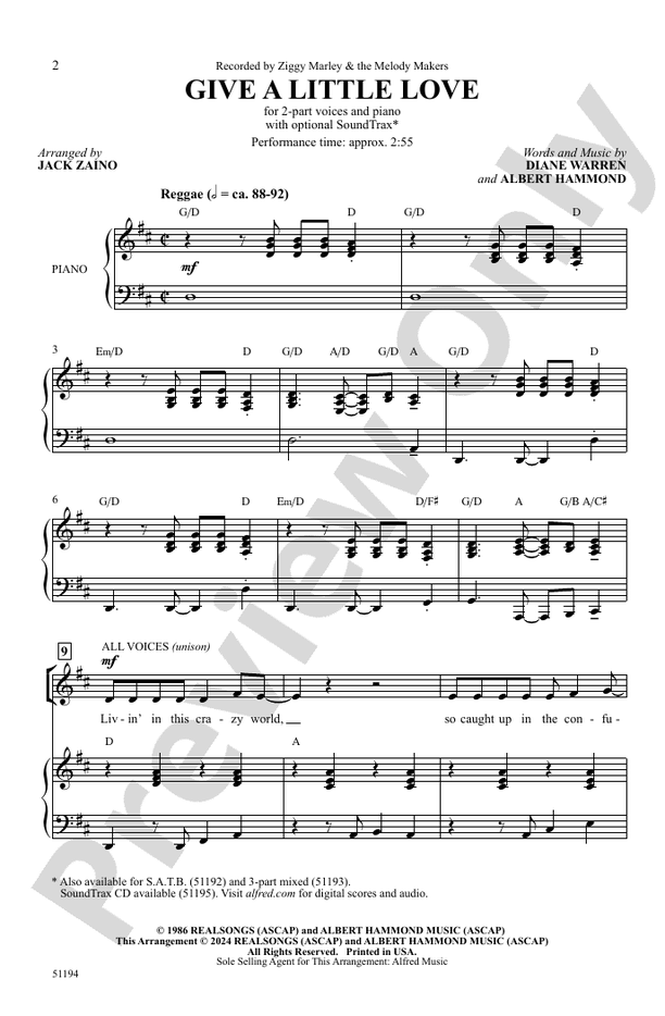 Give a Little Love - 2 Part Treble Choral Octavo (Digital Download)
