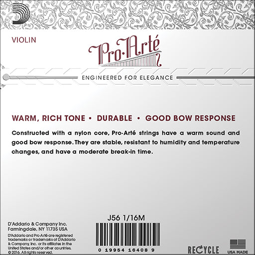 D'Addario Pro Arte Violin, 1/16, Set (E Steel)