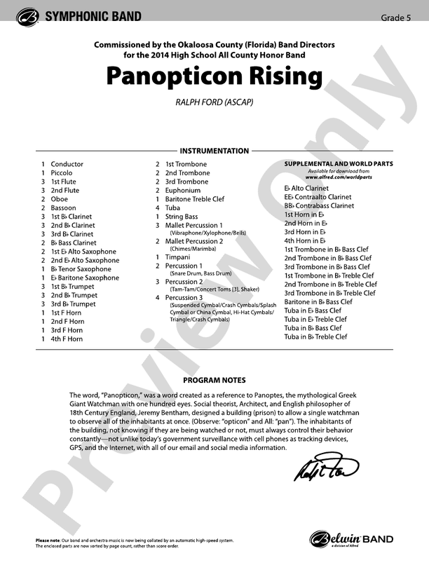 Panopticon Rising - Concert Band Conductor Score & Parts (Digital Download)