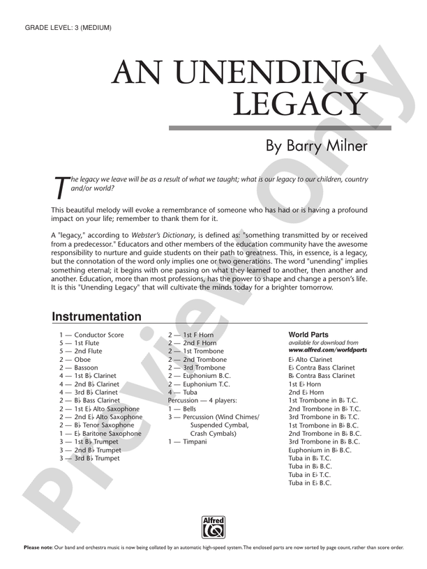 An Unending Legacy - Concert Band Conductor Score & Parts (Digital Download)