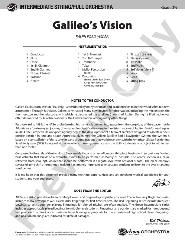 Galileo's Vision – Full Orchestra Conductor Score & Parts (Digital Download)