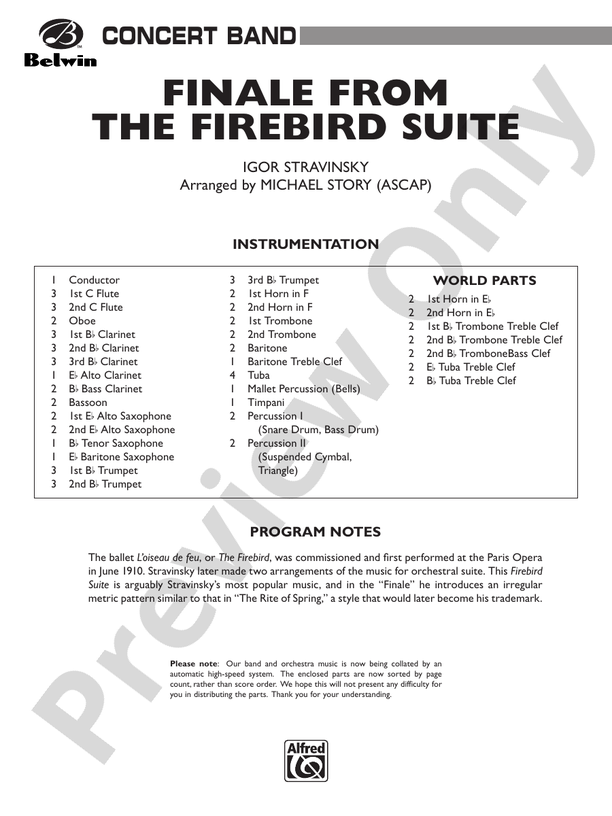 Finale from The Firebird Suite - Concert Band Conductor Score & Parts (Digital Download)
