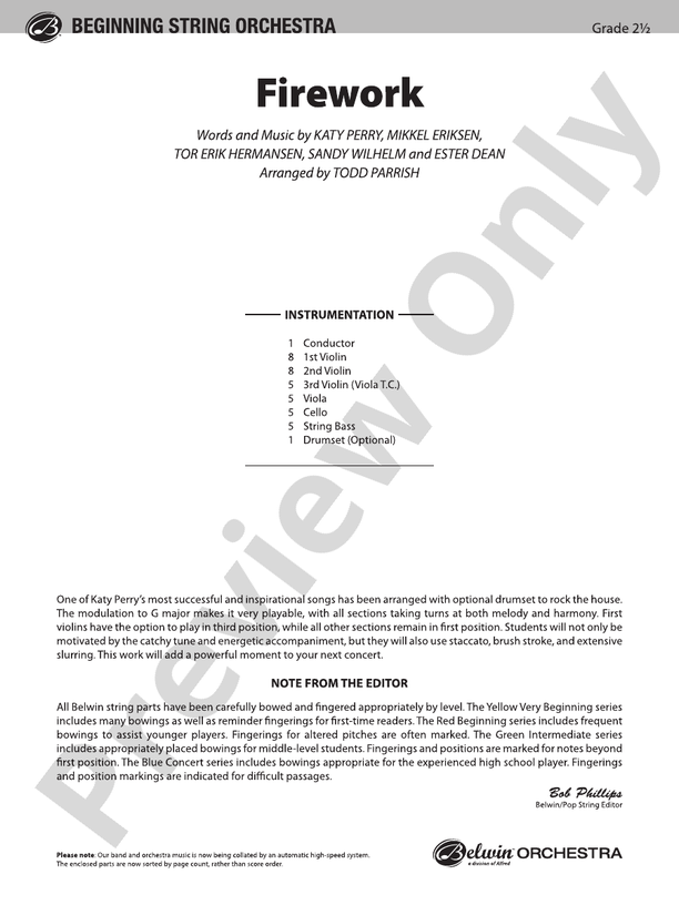 Firework - String Orchestra Conductor Score & Parts (Digital Download)