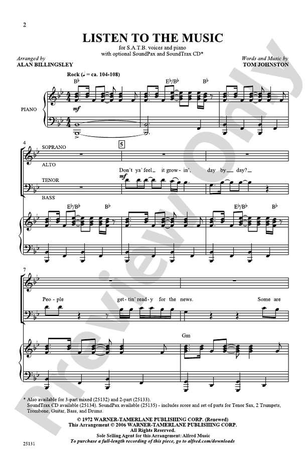 Listen to the Music - Arr. Alan Billingsley – SATB Choral Octavo (Digital Download)