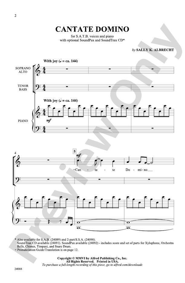 Cantate Domino - Arr. Sally K. Albrecht – SATB Choral Octavo (Digital Download)