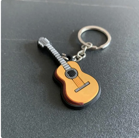Keyring Yellow Guitar Rubber