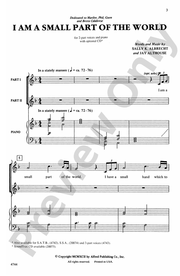 I Am a Small Part of the World - 2 Part Treble Choral Octavo (Digital Download)