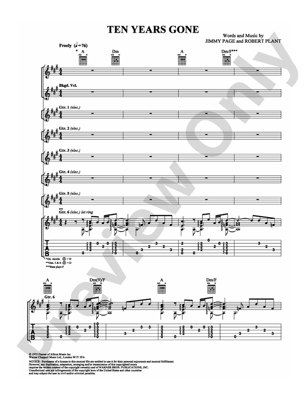 Ten Years Gone - Guitar TAB (Digital Download)