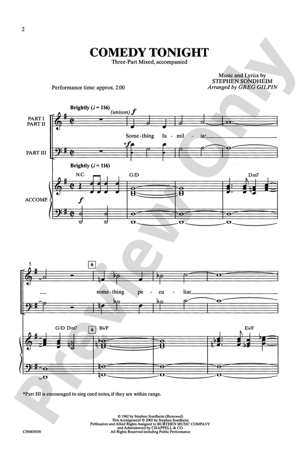 Comedy Tonight – 3-Part Mixed Choral Octavo (Digital Download)