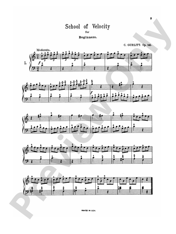Gurlitt - School of Velocity for Beginners, Op. 141 - Piano Solo (Digital Download)