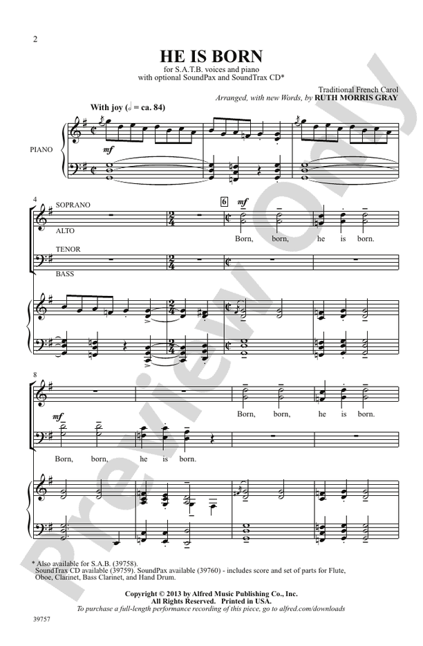 He Is Born - Arr. Ruth Morris Gray – SATB Choral Octavo (Digital Download)